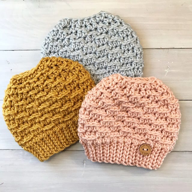 The Best Free Messy Bun Hat Crochet Pattern - Simply Hooked by Janet