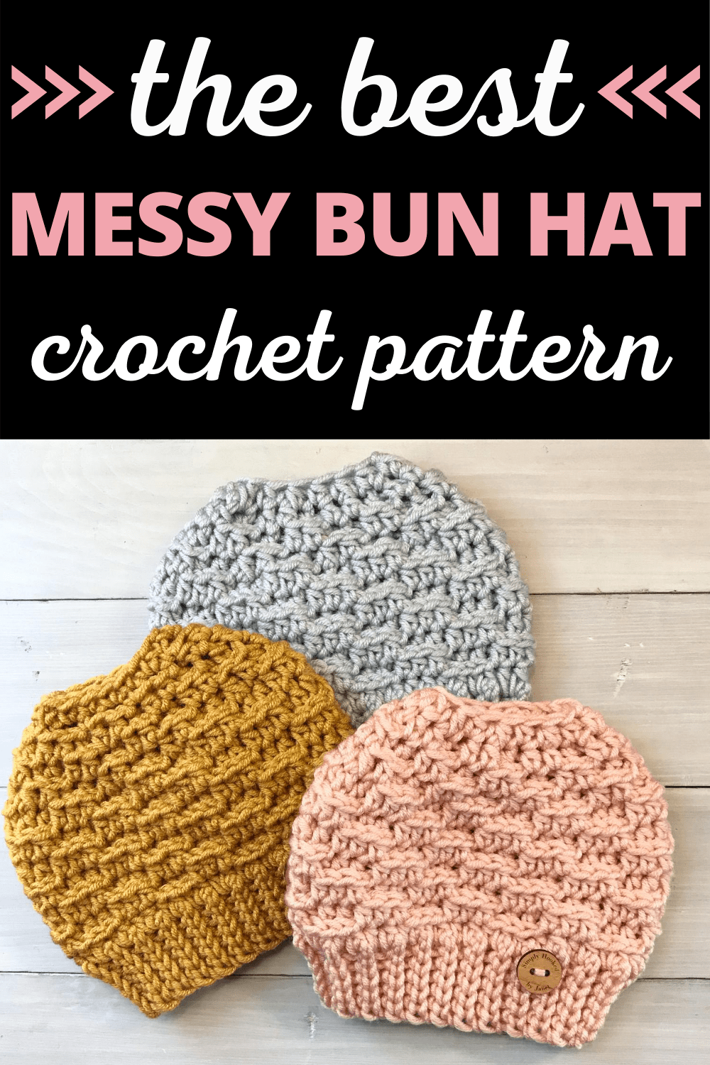 The Best Free Messy Bun Hat Crochet Pattern - Simply Hooked by Janet