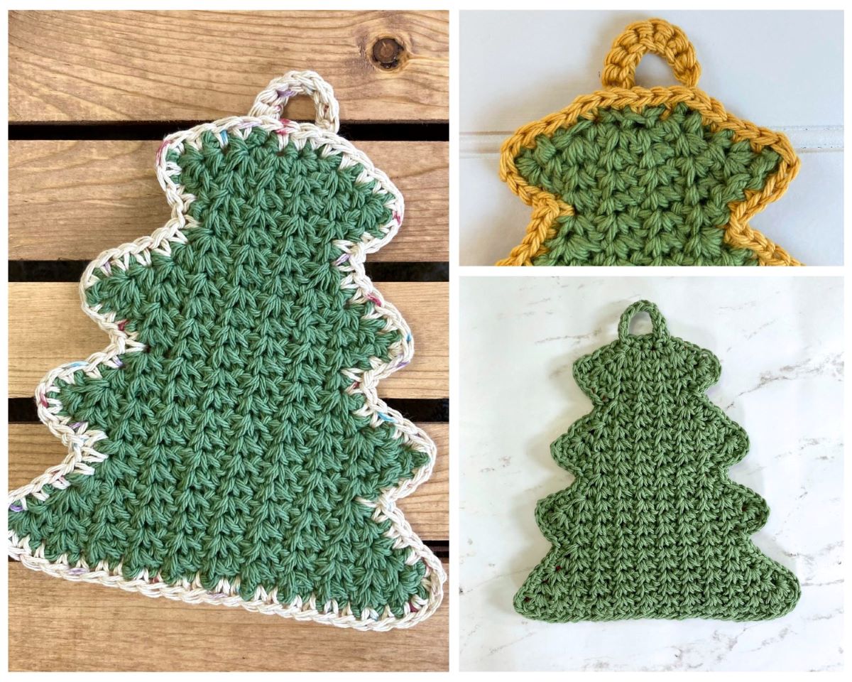 Festive Crochet Christmas Tree Hot Pad Pattern - Simply Hooked by Janet, image size:1200x960