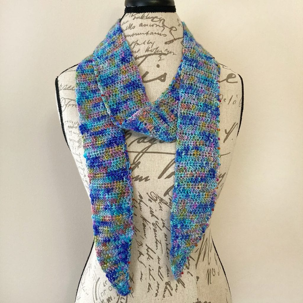 blue skinny crochet scarf