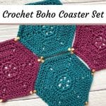 4 crochet boho hexagon coasters
