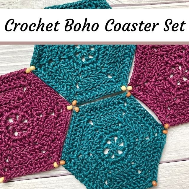 4 crochet boho hexagon coasters