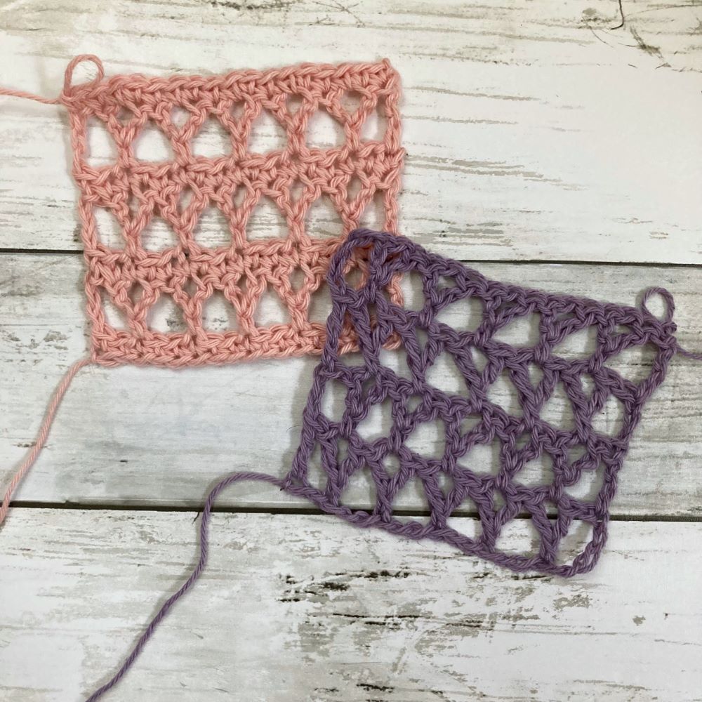 2 crochet y-stitch swatches