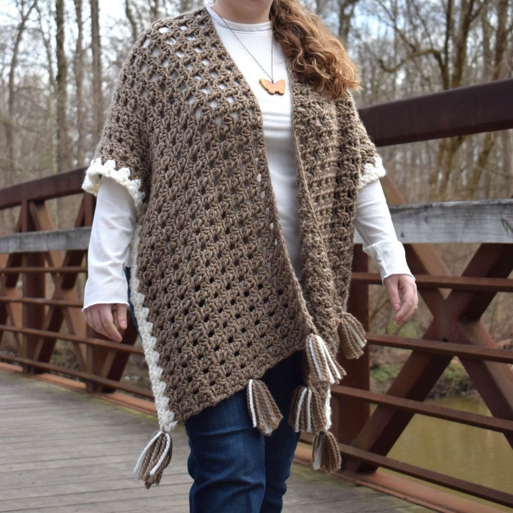chunky cozy brown crochet ruana