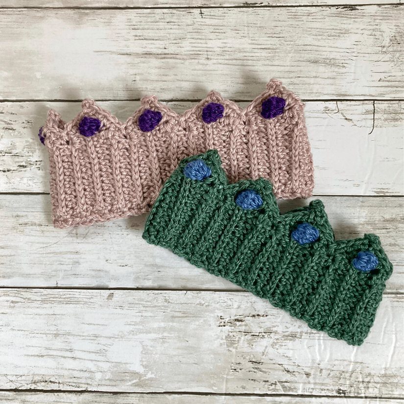 2 crochet crown headband ear warmers flat lay