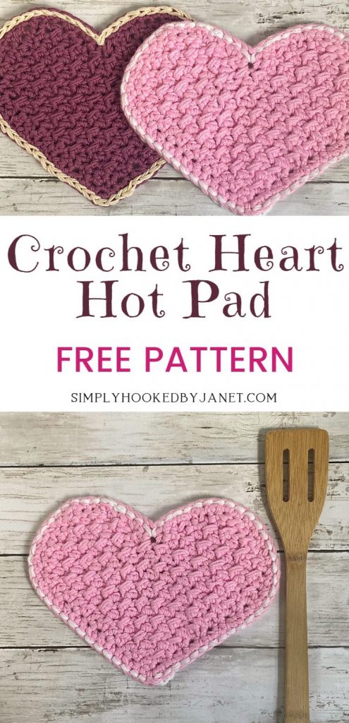 free crochet heart hot pad pattern pin image