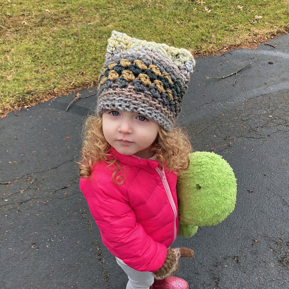 crochet cat ear beanie on child
