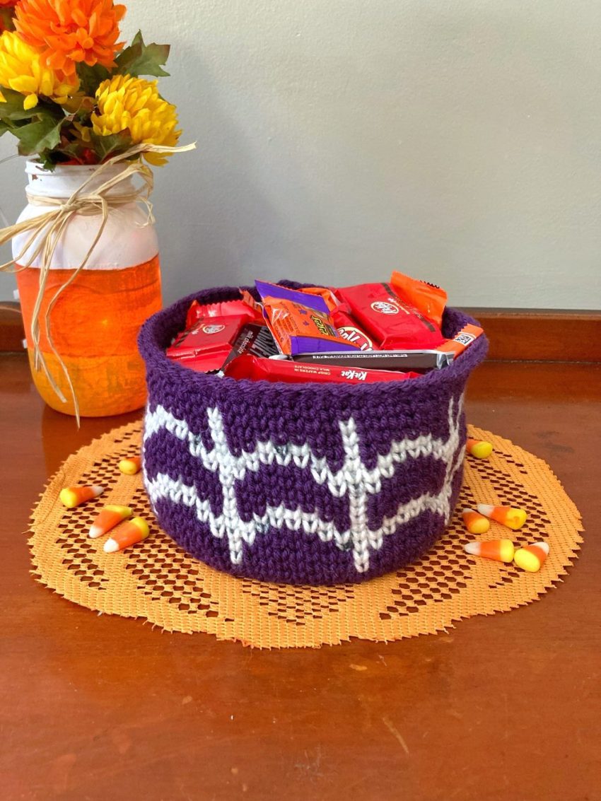 tapestry crochet halloween spider web basket