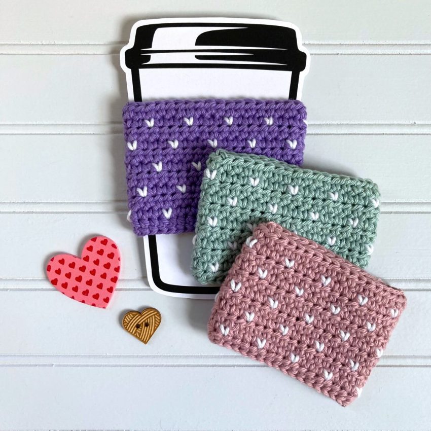 tiny hearts crochet cup cozy pattern