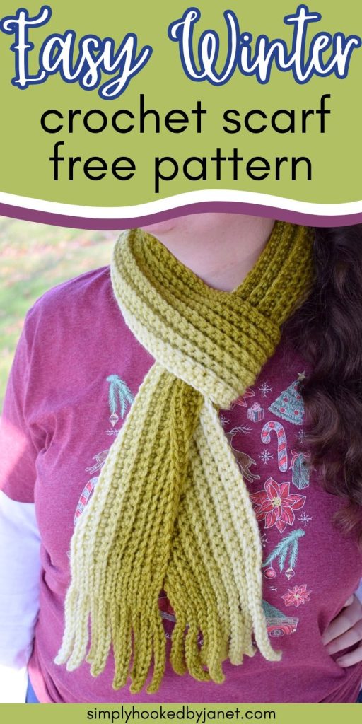 green gradient crochet ribbed scarf with fringe, free pattern